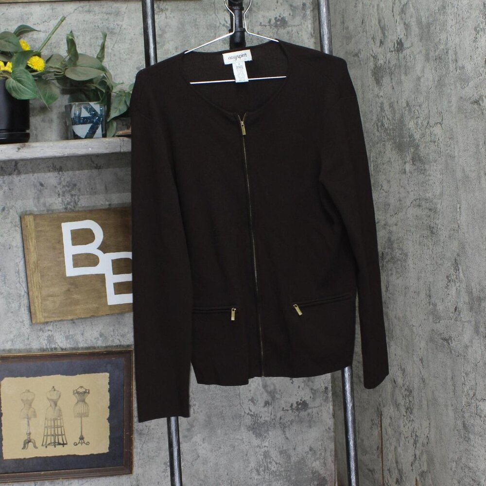 Easy Spirit Womens Vintage Y2K Full Zip Knit Sweater Brown M